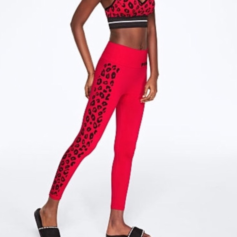VS PINK | Red & Black Leopard Print Leggings - XL